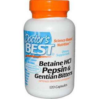Doctor's Best  betain-HCl + pepszin és gentián keserű (gentian), 120 kapszula