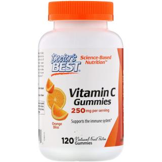 Doctor's Best C-vitamin, 120 nyúlós, vegán cukorka, narancs ízű