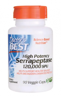 Doctor's Best Serrapeptase 120 000 SPU (Serapeptase), nagyobb hatékonyságú, 90 gyógynövényes kapszula
