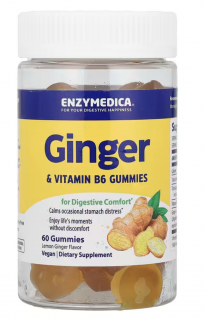 Enzymedica gyömbér és B6 vitamin gumicukor, gyömbér B6 vitaminnal, 60 gumicukor  Étrend-kiegészítő