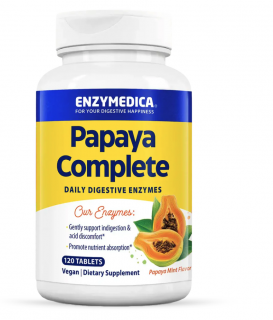 Enzymedica Papaya Complete, emésztőenzimek, papaya mentával, 120 tabletta  Étrend-kiegészítő