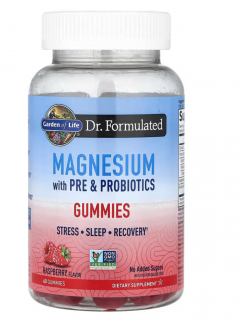 Garden of Life Dr. formulált magnézium prebiotikumokkal és probiotikumokkal, málna, 60 gumicukor