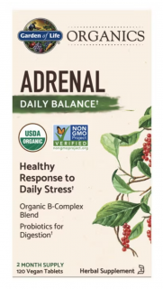 Garden of Life Organics Mellékvese napi egyensúly, érzelmi kényelem, 120 gyógynövény tabletta