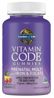 Garden of Life Vitamin Code Prenatális vassal és folsavval, Multivitamin vassal és folsavval, terhességi támogatás, 90 gumicukor  Étrend-kiegészítő