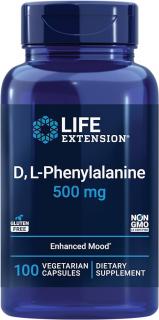 Life Extension, D, L-fenilalanin, hangulatjavító, 500 mg, 100 vegán kapszula  Étrend-kiegészítő