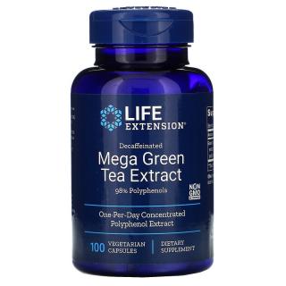 Life Extension koffein tartalmú mega zöld tea kivonat, koffein zöld tea kivonat, 100 gyógynövény kapszula