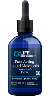 Life Extension Liquid Melatonin, gyors hatású folyékony melatonin, vanília, 59 ml