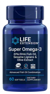 Life Extension Super Omega-3 EPA / DHA halolaj, szezámlignánok és olíva kivonat (halolaj szezám lignánnal és olíva kivonattal), 60 kapszula