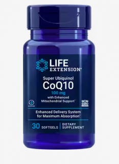 Life Extension Super Ubiquinol CoQ10 fokozott mitokondriális támogatással, Q10 koenzim, 100 mg, 30 kapszula  A szív, a látszólagos mitokondriumok és…