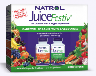 Natrol JuiceFestiv® napi zöldség-gyümölcs kapszula, gyümölcs és zöldség, 2 x 60 kapszula