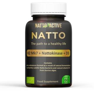 Natto Active Natto K2 Mk7, Nattokinase D3 vitaminnal, 60 tabletta
