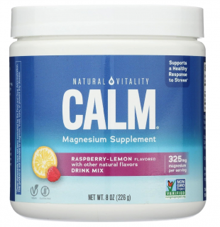 Natural Vitality Calm Magnesium Drink Mix, magnézium, málna és citrom, 226 g