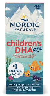 Nordic Naturals Gyermek DHA'xtra halolaj, Omega-3 halolaj gyerekeknek, erdei bogyók, 880 mg, 60 ml
