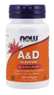 NOW A- és D-vitamin, 10000/400 NE, 100 lágygél kapszula