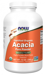 NOW Acacia Pure Powder, akác, prebiotikum, por, BIO, 340 g