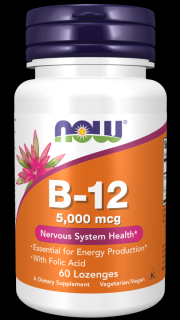 NOW B12 vitamin folsavval (B12 vitamin + folsav folsavval), 5000 mcg, 60 pasztilla