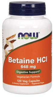 NOW Betain HCl, vegetáriánus, 648 mg, 120 növényi kapszulában