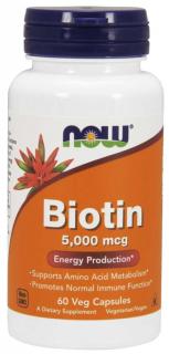 NOW Biotin, 5000 ug, 60  növényi kapszulában