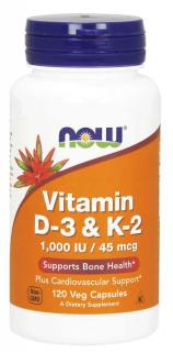 NOW D3- és K2-vitamin, 1000 NE / 45 ug, 120 gyógynövényes kapszula