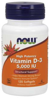 NOW D3-vitamin, 5000 NE, 120 lágygél kapszula