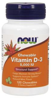 NOW D3-vitamin, 5000 NE, 120 rágótabletta