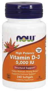 NOW D3-vitamin, 5000 NE, 240 soft kapszulában