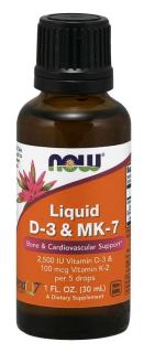 NOW D3-vitamin és K2-vitamin MK-7, Folyékony, 500 NE és 20 ug 1 cseppben, 30 ml