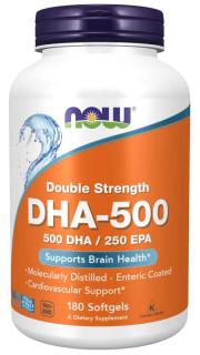 NOW DHA-500, 500 DHA / 250 EPA, Omega 3, 180 softgel kapszulában