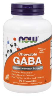 NOW GABA (gamma-amino-vajsav) 500 mg + Taurin, Inozit és L-theanin, 90 rágható kapszulákban
