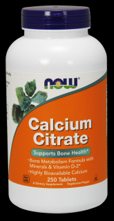 NOW Kalcium-citrát ásványi anyagokkal és D-2-vitaminnal (kalcium ásványi anyagokkal és D2-vitaminnal), 250 tabletta