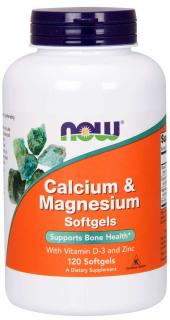 NOW kalcium és magnézium, D-3-vitaminnal és cinkkel, kalcium + magnézium + D3-vitamin és cink, 120 lágygél kapszula