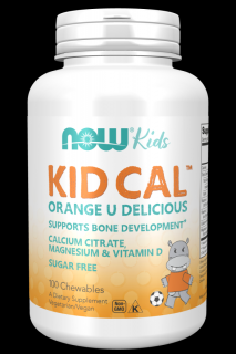 NOW Kid Cal, narancs, kalcium, magnézium, D-vitamin gyerekeknek, 100 rágható rombusz