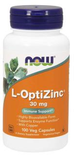 NOW L-OptiZinc cink + réz, 30 mg, 100 növényi kapszula