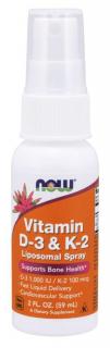 NOW liposzómás D3- és K2-vitamin (1000 NE / 100 mcg), 79 adag, liposzomális D3-vitamin- és K2-spray, 59 ml