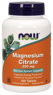 NOW Magnesium citrate, magnézium-citrát, 200 mg, 100 tabletta