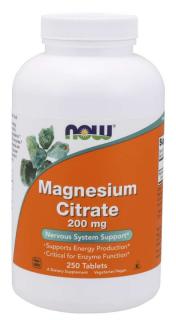 NOW Magnesium Citrate, Magnézium-citrát, 200 mg, 250 tabletta