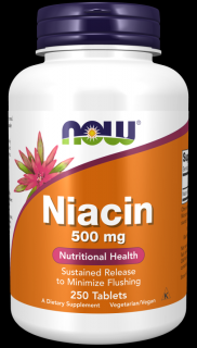 NOW Niacin (B3-vitamin), 500 mg, 250 tabletta