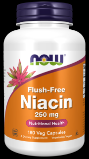 NOW Niacin, nincs bőrpír mellékhatás, 250 mg, 180 zöldség kapszula