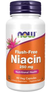 NOW Niacin, Nincs bőrpír mellékhatás, 250 mg, 90 növényes kapszula