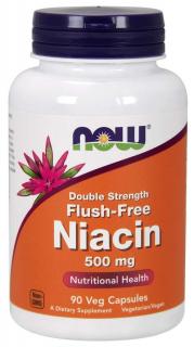 NOW Niacin, nincs bőrpír mellékhatás, 500 mg (Double Strength), 90 növényi kapszulában