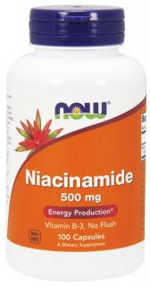 NOW Nikotinamid  B3-vitamin, Niacinamid, 500 mg, 100 kapszula