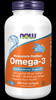 NOW Omega-3, molekulárisan desztillált, 200 halkapszula