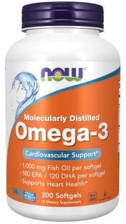 NOW Omega-3, molekulárisan desztillált, 200 lágygél kapszula