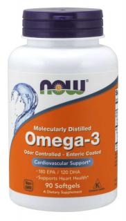 NOW Omega-3, molekulárisan desztillált és bélben oldódó kapszula, 90 softgel kapszula