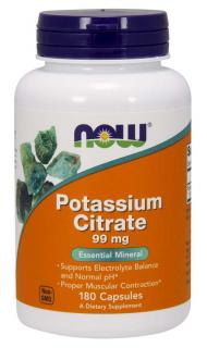 NOW Potassium Citrate, Kálium-citrát, 99 mg, 180 növényi kapszula