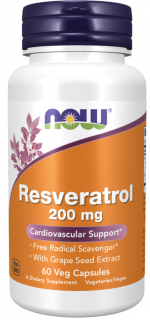 NOW Resveratrol (szőlőmag kivonattal), 200 mg, 60 Vega kapszula  Étrend-kiegészítő