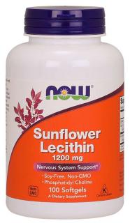 NOW Sunflower Lecithin, Napraforgó lecitin, 1200 mg, 100 lágygél kapszula