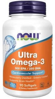 NOW Ultra omega-3, 250 DHA / 500 EPA, 90 softgel kapszulában