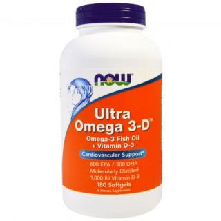 NOW Ultra omega-3 D-vitaminnal, 300 DHA / 600 EPA, 180 softgel kapszula