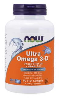 NOW Ultra omega 3 D-vitaminnal, 300 DHA / 600 EPA, 90 softgel kapszulában
